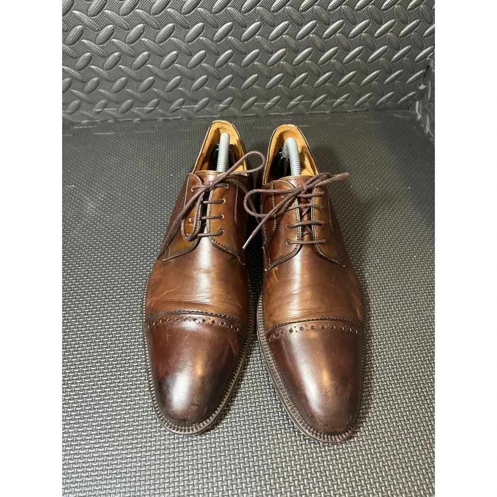 Magnanni Derby Shoes Mens 10 Brown Leather Cap Toe Brogue 12440 Made in Spain